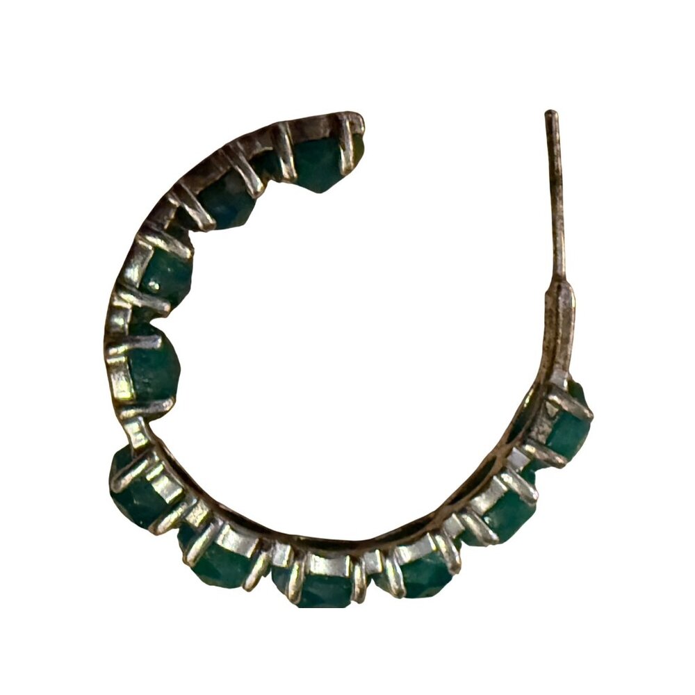 Sterling Silver Inside Outside Oval Jade Hoop Earrings 1 3/8" Round 4.5mm Wide